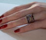 Multi Row Ring with Black Diamonds, Amethysts & Sapphires