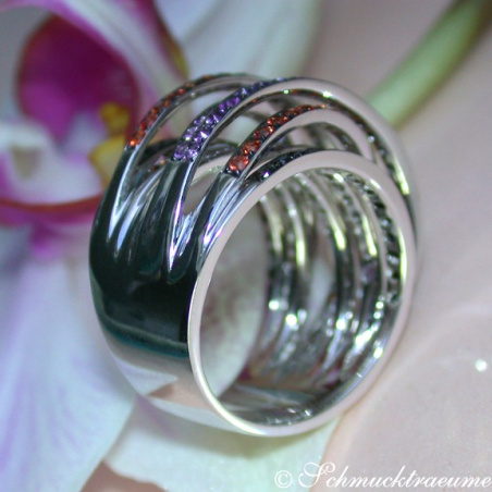 Multi Row Ring with Black Diamonds, Amethysts & Sapphires