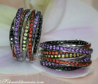 Earrings with black diamonds, amethysts and sapphires