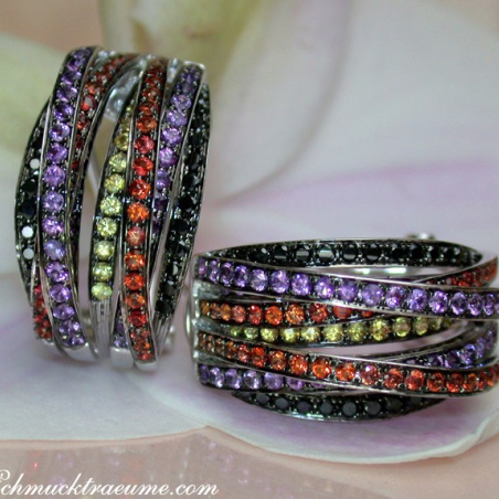 Earrings with black diamonds, amethysts and sapphires