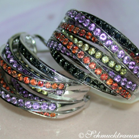 Earrings with black diamonds, amethysts and sapphires