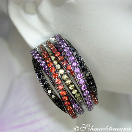 Earrings with black diamonds, amethysts and sapphires