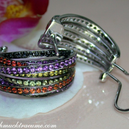 Earrings with black diamonds, amethysts and sapphires