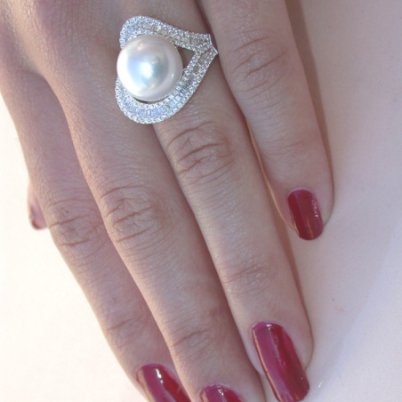Südseeperle Ring mit Brillanten & Diamanten
