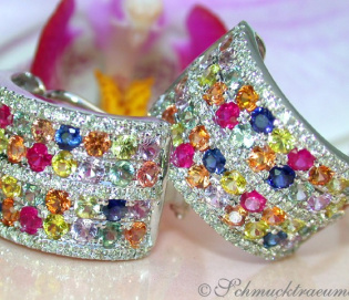 Dazzling Rainbow Sapphire Earrings with Diamonds