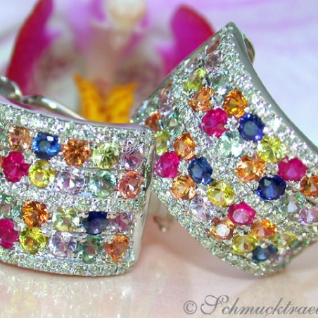 Dazzling Rainbow Sapphire Earrings with Diamonds