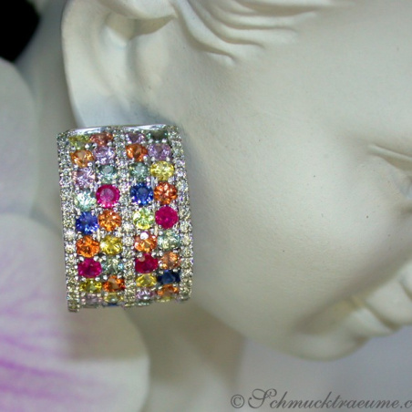 Dazzling Rainbow Sapphire Earrings with Diamonds