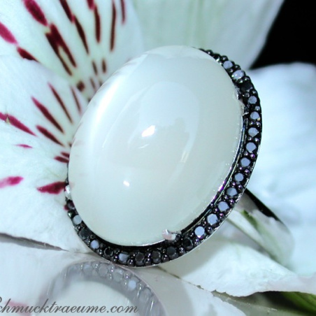 Fancy Moonstone Ring with Black Diamonds