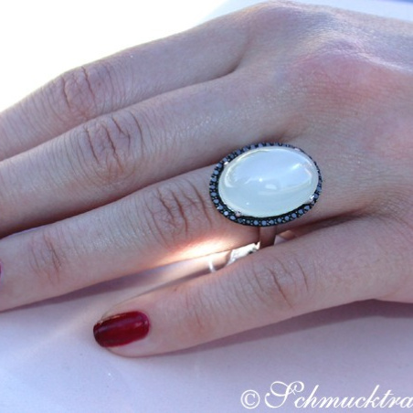 Fancy Moonstone Ring with Black Diamonds