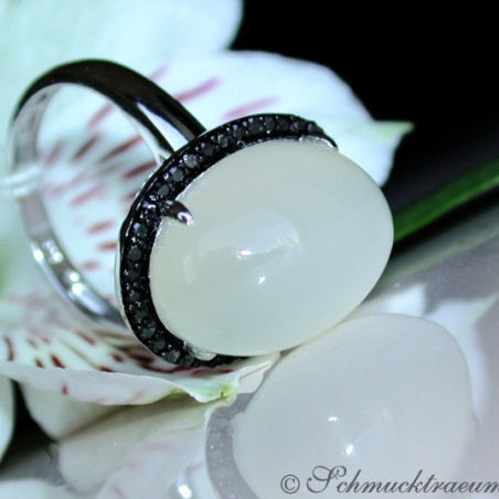 Fancy Moonstone Ring with Black Diamonds