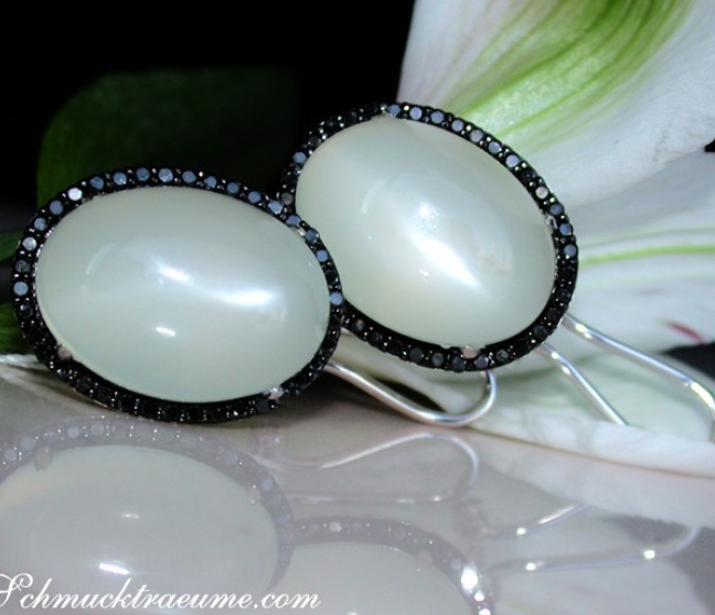 Fancy Moonstone Earrings with Black Diamonds Fancy Moonstone Earrings with Black Diamonds