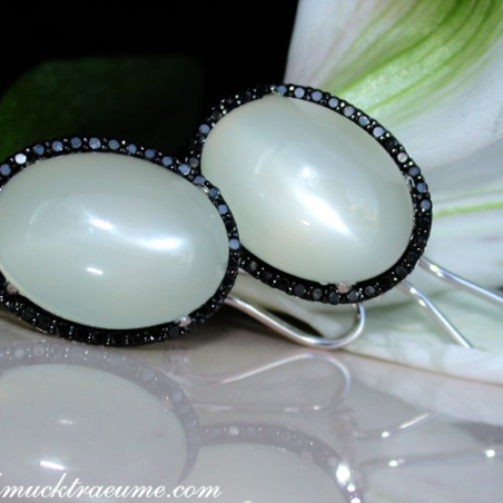 Fancy Moonstone Earrings with Black Diamonds