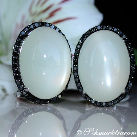 Fancy Moonstone Earrings with Black Diamonds