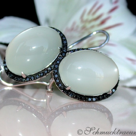Fancy Moonstone Earrings with Black Diamonds