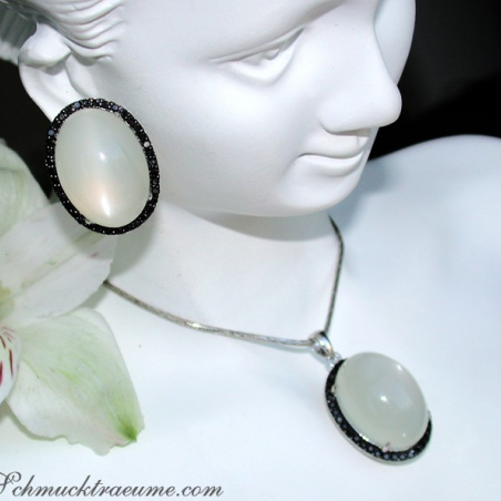 Fancy Moonstone Earrings with Black Diamonds