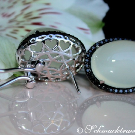 Fancy Moonstone Earrings with Black Diamonds