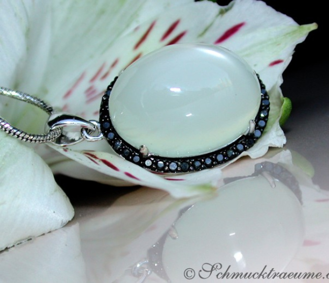 Fancy Moonstone Pendant with Black Diamonds Fancy Moonstone Pendant with Black Diamonds