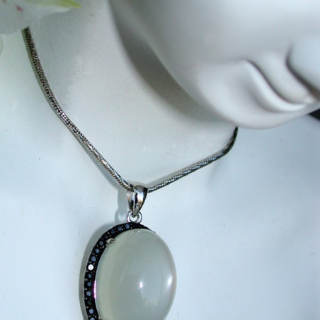 Fancy Moonstone Pendant with Black Diamonds