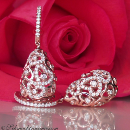 Feminine Diamond Heart Earrings in Rose gold 14k