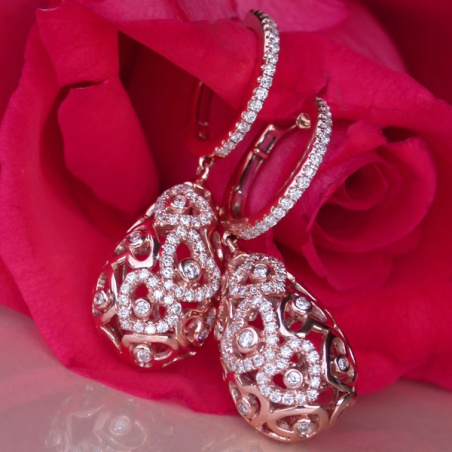 Feminine Diamond Heart Earrings in Rose gold 14k