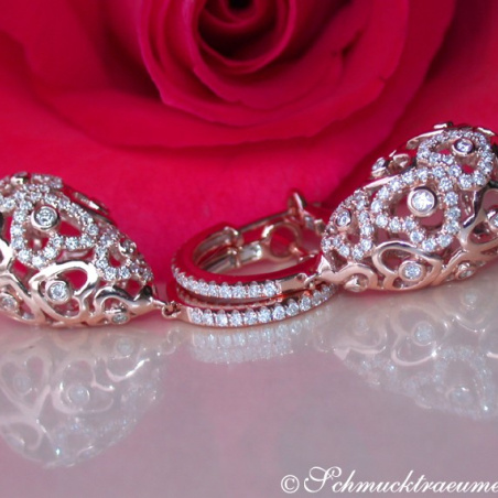 Feminine Diamond Heart Earrings in Rose gold 14k