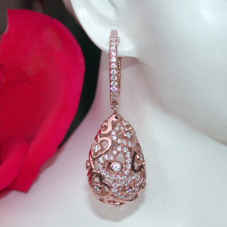 Feminine Diamond Heart Earrings in Rose gold 14k