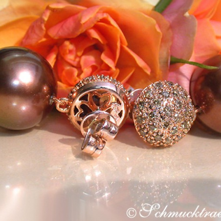 Pretty Earrings with Bronze Tahitian Pearls & Natural Brown Diamonds