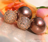Pretty Earrings with Bronze Tahitian Pearls & Natural Brown Diamonds