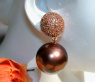 Pretty Earrings with Bronze Tahitian Pearls & Natural Brown Diamonds