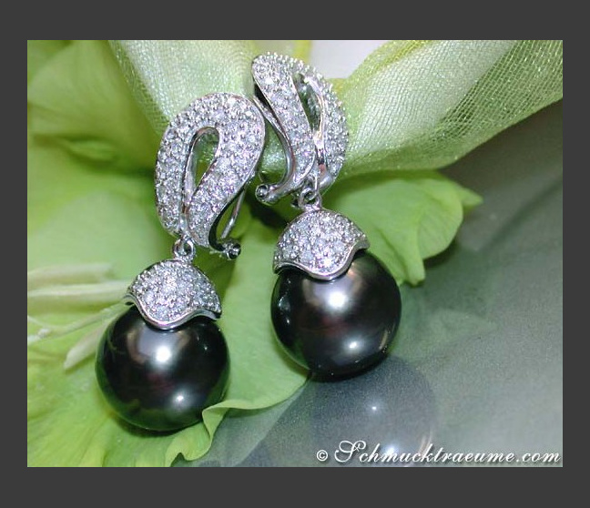 Timeless Tahitian Pearl Earrings with Diamonds Timeless Tahitian Pearl Earrings with Diamonds