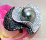 Terrific Tahitian Pearl Ring with Black & White Diamonds