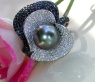 Terrific Tahitian Pearl Ring with Black & White Diamonds