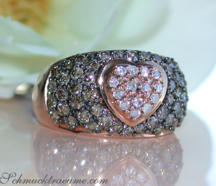 Timeless Heart Ring with Natural Brown & White Diamonds