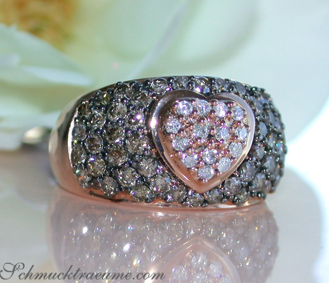 Timeless Heart Ring with Natural Brown & White Diamonds Timeless Heart Ring with Natural Brown & White Diamonds