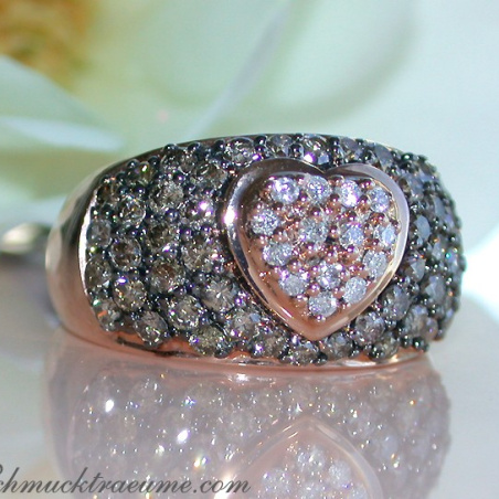 Timeless Heart Ring with Natural Brown & White Diamonds