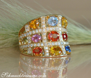Stately Multicolor Sapphire Ring with Diamonds