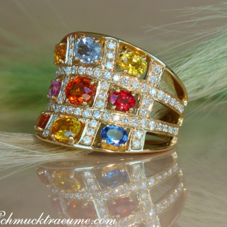 Stately Multicolor Sapphire Ring with Diamonds