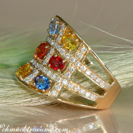 Stately Multicolor Sapphire Ring with Diamonds