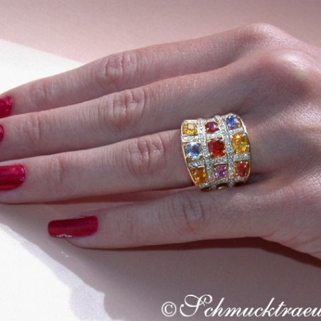 Stately Multicolor Sapphire Ring with Diamonds