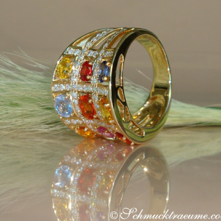 Stately Multicolor Sapphire Ring with Diamonds