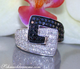 Extravagant Black & White Diamond Belt Ring