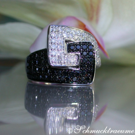 Extravagant Black & White Diamond Belt Ring