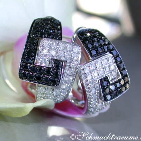 Extravagant Black & White Diamond Belt Earrings