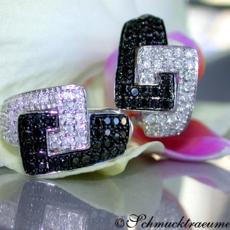 Extravagant Black & White Diamond Belt Earrings