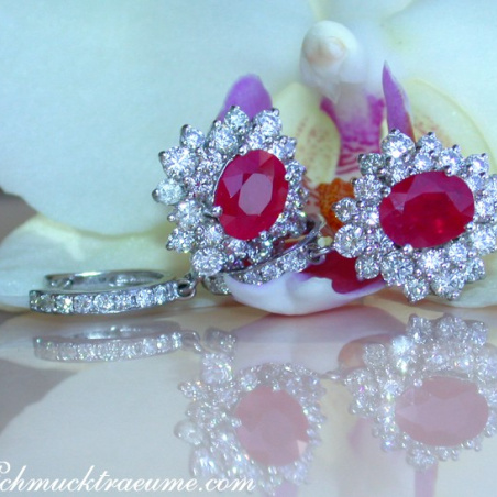 Exquisite Burmese Ruby Earrings with Diamonds