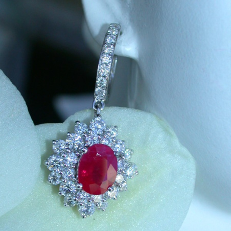 Exquisite Burmese Ruby Earrings with Diamonds