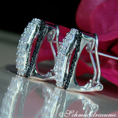 Unusual Black & White Diamond Earrings in White gold 14k