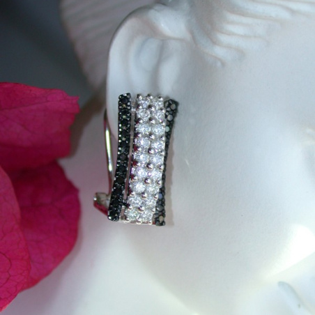 Unusual Black & White Diamond Earrings in White gold 14k