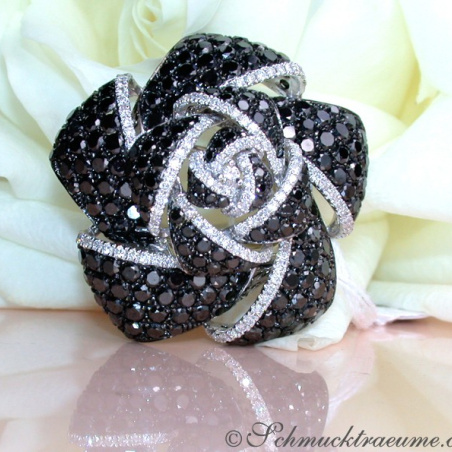 Tremendous Black & White Diamond Rose Ring