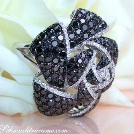 Tremendous Black & White Diamond Rose Ring